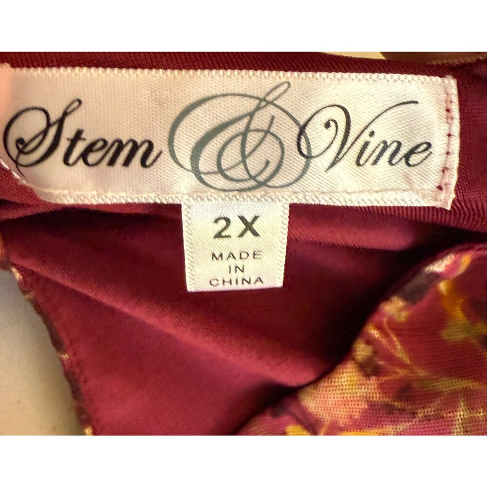 Stem & Vine Floral Peasant Blouse 2X Burgundy Boho Balloon Sleeve Plus - Picture 5 of 13